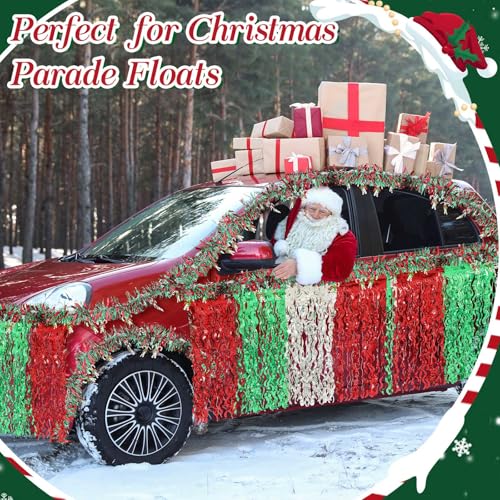 Crowye 10 Pcs Christmas Parade Float Decorations Red Silver Green Table Skirts & Foil Fringe Garland - Variation of THIS listing