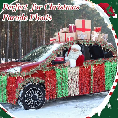 Crowye 10 Pcs Christmas Parade Float Decorations Red Silver Green Table Skirts & Foil Fringe Garland - Variation of THIS listing