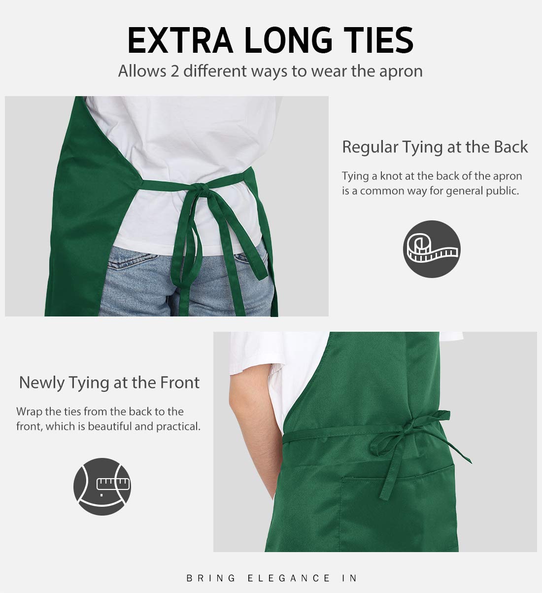 Syntus 2 Pack Adjustable Bib Apron Waterdrop Resistant with 2 Pockets Cooking Kitchen Aprons for BBQ Drawing, Women Men Chef, Dark Green