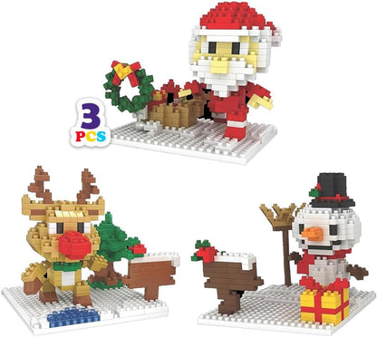 Toysmith Christmas Mini Blocks 3-Pack - Build Santa, Snowman & Reindeer - Holiday STEM Set for Kids 5+