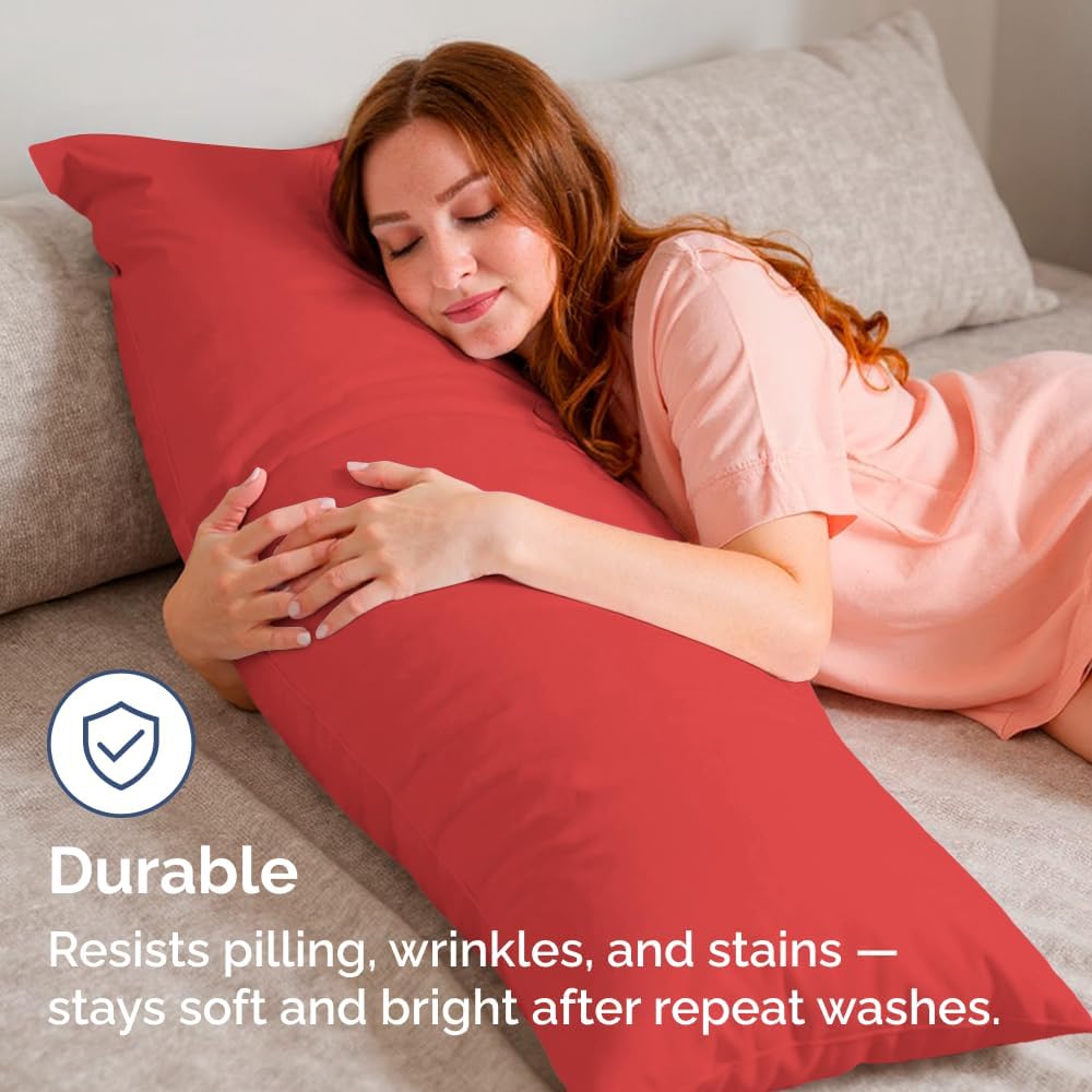 Skiennix Body Pillowcases Set of 4 | Soft, Cozy 20x54 Long Pillow Covers for Side Sleepers - Machine Washable, Fade Resistant (Red)