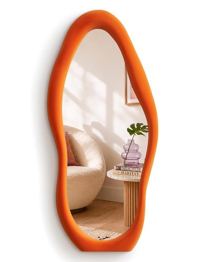 Wavy Wall Mirror for Bathroom Decor 30x14 Orange – Variation: Orange 29.9" L x 13.8" W
