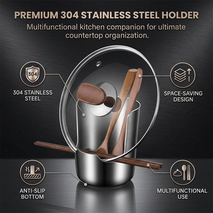 Stainless Steel Spoon Rest with Pot Lid Holder - 1 Piece Kitchen Organizer
