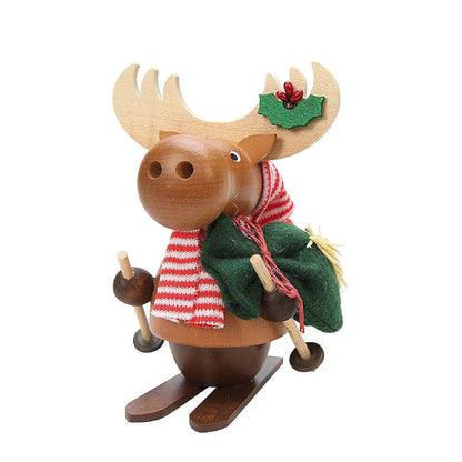 German Incense Smoker Moose with Ski - Handcrafted Erzgebirge Ulbricht 13 cm