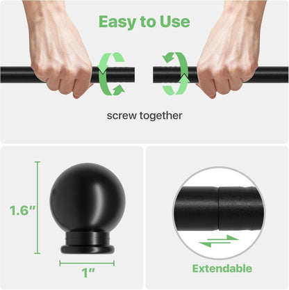 Skiennix Black Curtain Rod Set - Adjustable 28 to 48 Inch Metal Drapery Rod with Brackets | Matte Finish