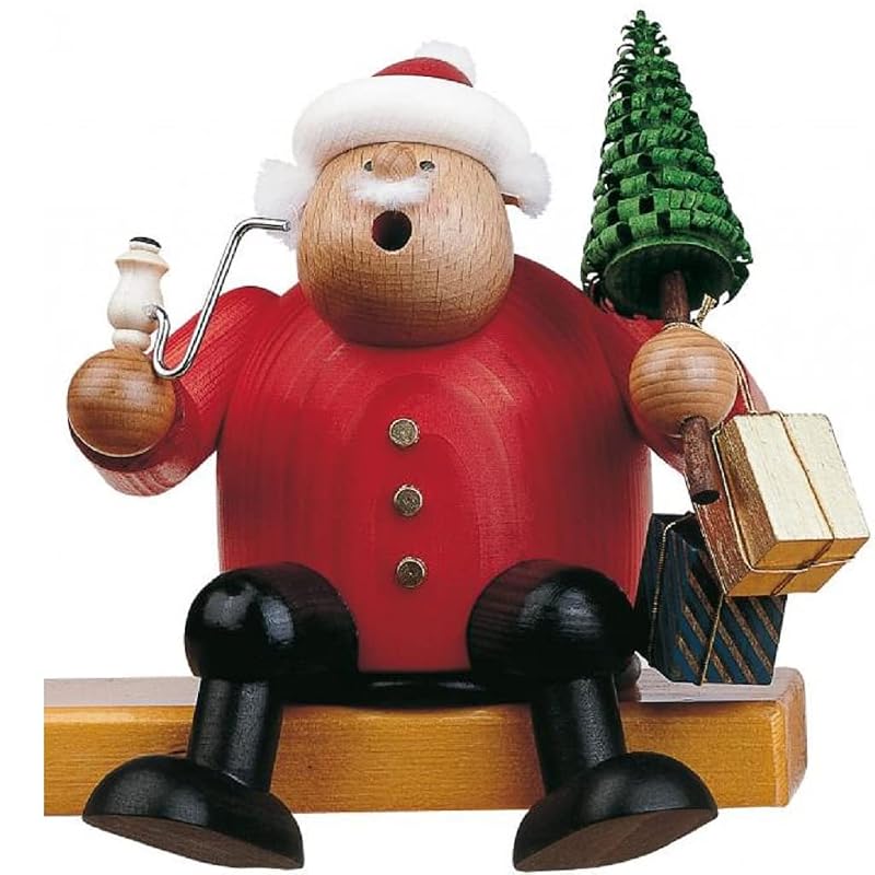 KWO Santa Claus Smoking Man Figurine – Wooden Christmas Figurine 30 x 30 x 15 cm