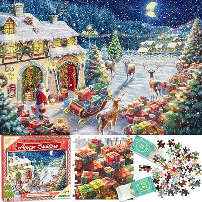 Advent Calendar 2025 Christmas Jigsaw Puzzles - Christmas Workshop 1008 Pieces Advent Puzzles for Kids and Adults, 24 Boxes Christmas Countdown Calendar Christmas Puzzle Gift