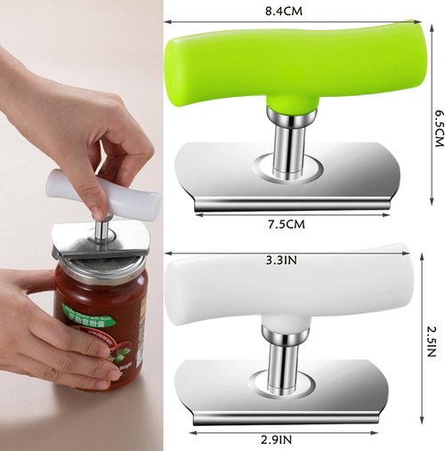 Cap Crack | Adjustable Multi-Lid Can Opener for Weak Hands - Ergonomic Non-Slip Grip, One-Hand Operation, White Green