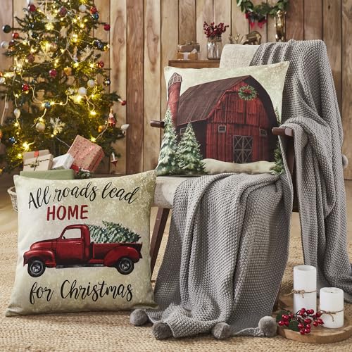 Christmas Farm Pillow Cover Set of 2 - 20x20 Inches Rustic Holiday Decor - Variation of THIS listing