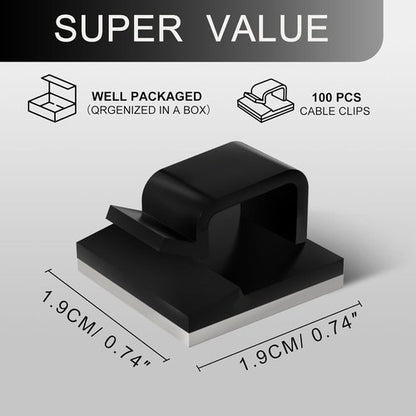 KGROTE Cable Clips - 100PCS Strong Adhesive Wire Holders for Desk, Wall & Car | Black Medium Size