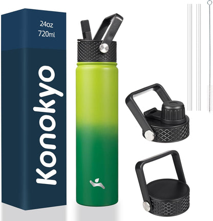 Skiennix Insulated Water Bottle - 24oz Stainless Steel Sport Bottle with 3 Lids | Bamboo Grove Design