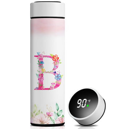 Personalized 16oz Initial Water Bottle,Smart Sport Water Bottle with LED Temperature Display,Customized Letter Coffee Thermos,Travel Coffee Mug (B)