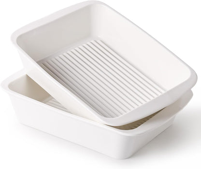 Skiennix 9x13 Baking Dish Set of 2 - Deep 3.75 Qt Porcelain Casserole Dish with Handles | Oven & Microwave Safe, White