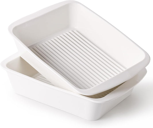 Skiennix 9x13 Baking Dish Set of 2 - Deep 3.75 Qt Porcelain Casserole Dish with Handles | Oven & Microwave Safe, White