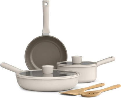 Bella 7-Piece Cookware Set - EverGood™ Ceramic Nonstick, Dishwasher & Oven Safe, Oatmilk Color