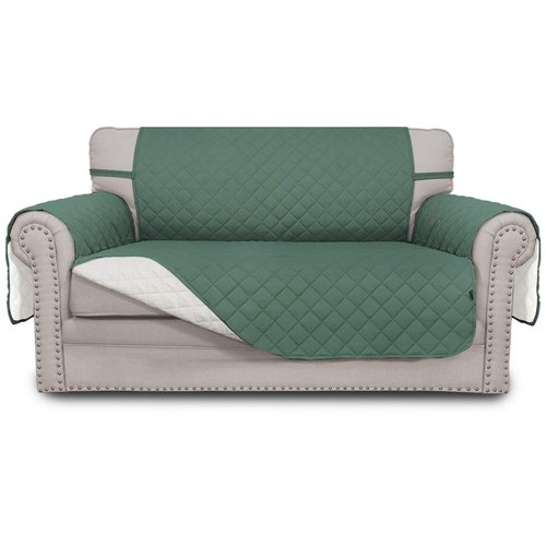 Easy-Going Reversible Loveseat Couch Cover for 2 Cushion Couch Sofa Cover for Dogs Water Resistant Furniture Protector with Foam Sticks Elastic Straps for Pet (Loveseat, Cyan/Ivory)