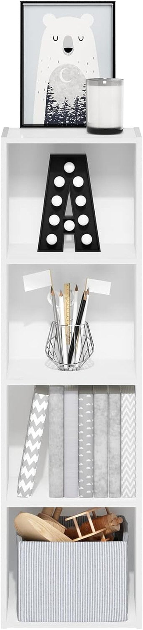 Furinno PASIR 4-Tier Modern Bookshelf - Easy Assembly Open Shelves Bookcase | White 9 x 12 x 42 Inches