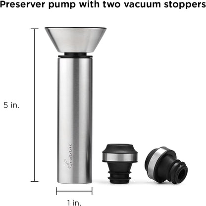 Rabbit Wine Vacuum Pump with Two Preserving Bottle Stoppers Easy-to-Use Wine Preserver Set