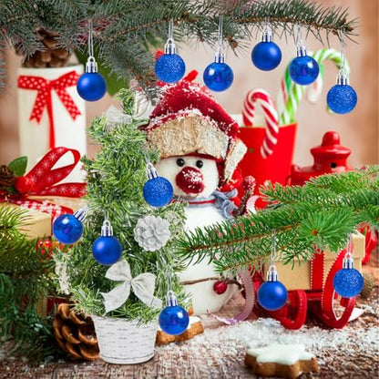 24PCS Blue Christmas Mini Ball Ornaments Glitter & Matte Decorations