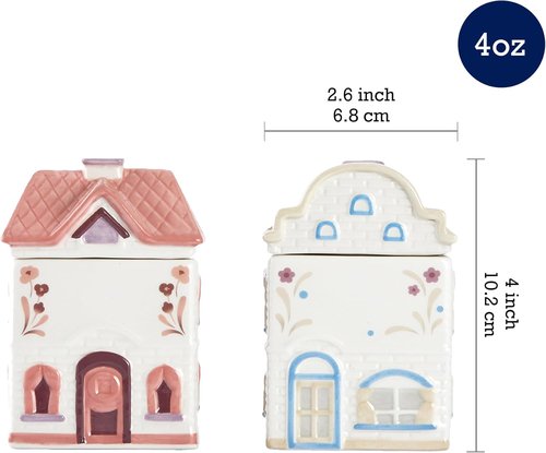 Bico Spice Cottages Ceramic Spice Jar Set - Hand-Painted, Airtight, 4 oz | Pink & White, Set of 2