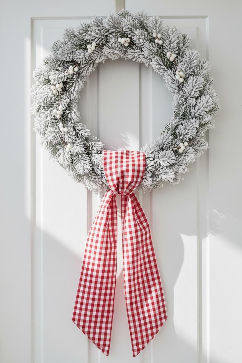 Regine Switzerland Wreath Sash 2-Pack - Red White Checkered Plaid Bow Ribbon Bundle for Holiday Decor (5.12" x 54.33")