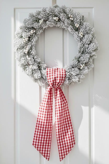 Regine Switzerland Wreath Sash 2-Pack - Red White Checkered Plaid Bow Ribbon Bundle for Holiday Decor (5.12" x 54.33")