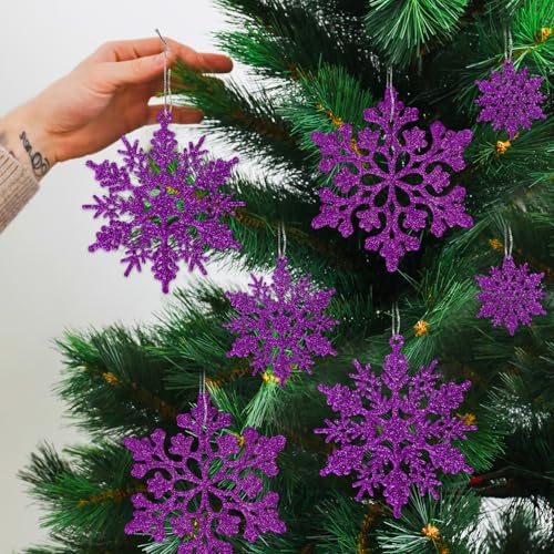 36pcs Deep Purple Snowflake Christmas Ornaments - Hanging Holiday Decor