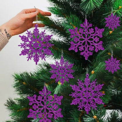 36pcs Deep Purple Snowflake Christmas Ornaments - Hanging Holiday Decor
