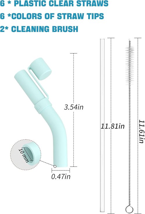 Doboli Reusable Drinking Straws - 6 Pack with Silicone Tips for Stanley 40 oz & 30 oz Tumblers | Includes Cleaning Brushes
