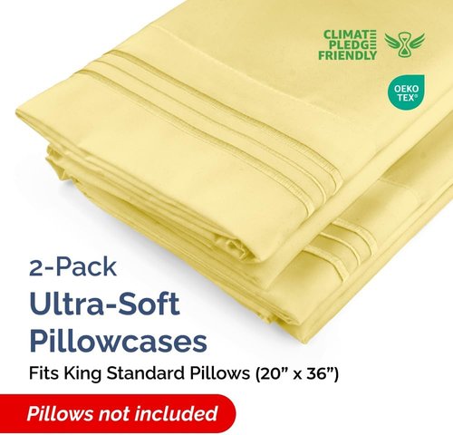 King Standard Pillow Cases - Ultra-Soft Hotel Quality Covers | Fade-Free & Wrinkle Resistant - 2 Piece Set in Yellow