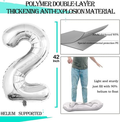 GOER 20th Birthday Party Balloons - 42 Inch Jumbo Silver Foil Helium Balloons for Celebrations