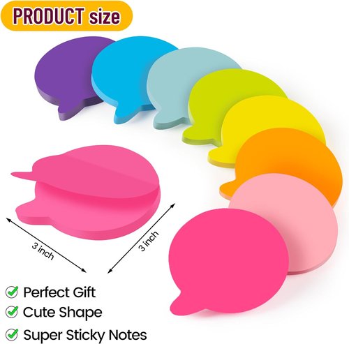 Bubble Sticky Notes - 3x3 Inch, 8 Pads of Bright Colors | Strong Adhesive & Clean Removal, 82 Sheets Each
