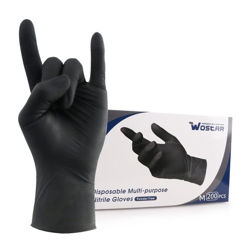 Wostar Black Medium Nitrile Gloves Box of 200 4mil Powder Latex Free Non Sterile Nitrile Exam Gloves