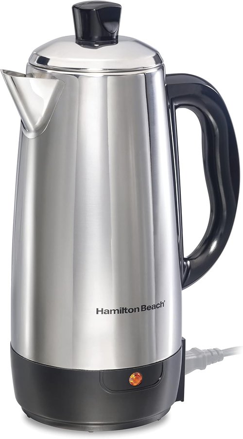 Hamilton Beach 12-Cup Electric Percolator Coffee Maker - Stainless Steel, Quick Brew & Easy Pour Spout
