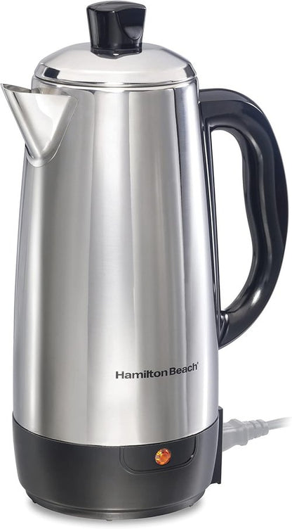 Hamilton Beach 12-Cup Electric Percolator Coffee Maker - Stainless Steel, Quick Brew & Easy Pour Spout
