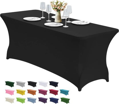 CWK 4FT Waterproof Stretch Spandex Table Cover - Elastic Fitted Tablecloth for Rectangular Tables | Wrinkle-Resistant Black Design for Events