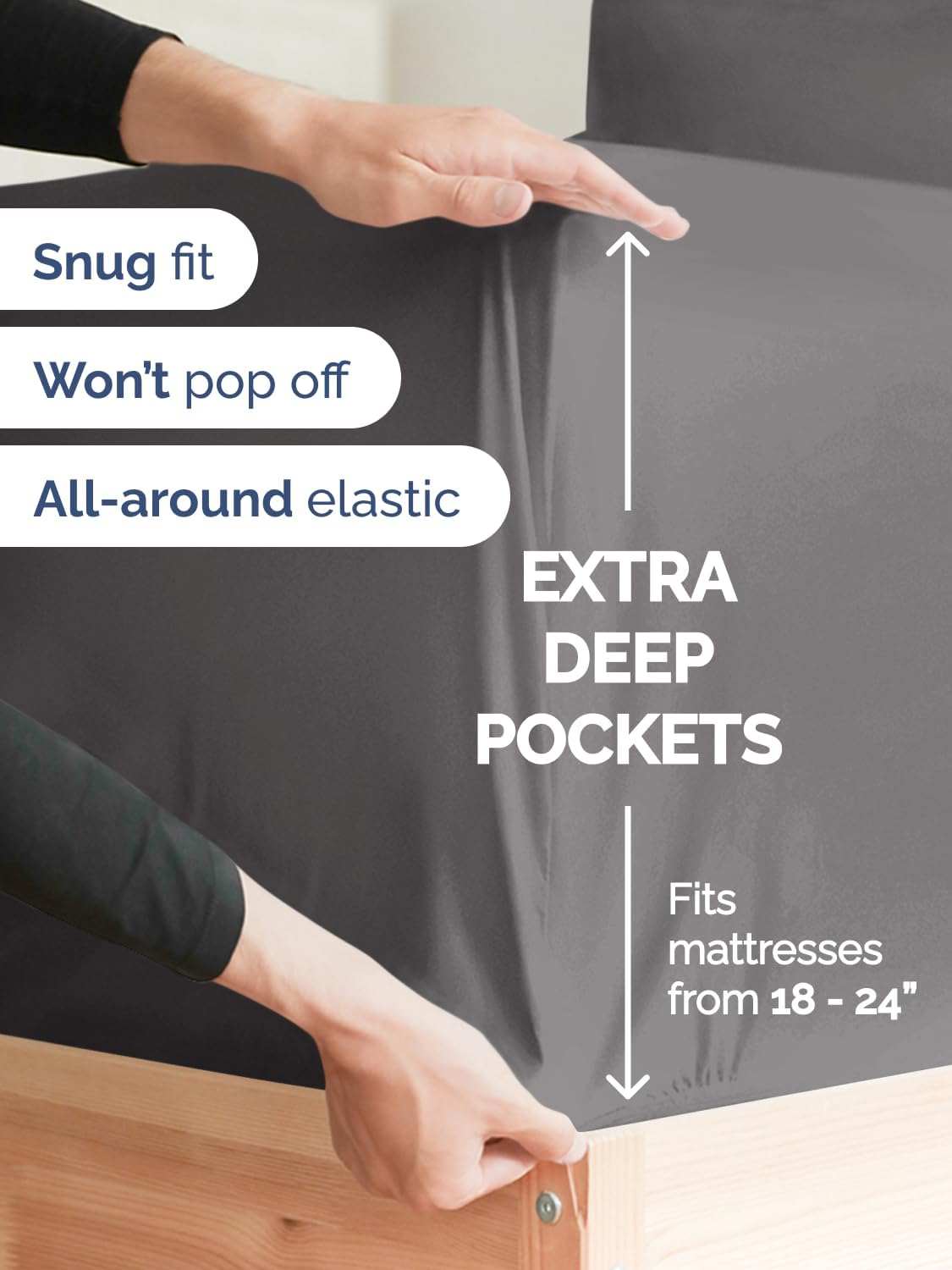 Skiennix Extra Deep Queen Sheet Set - 6 Piece Breathable Cooling Bedding - Soft, Wrinkle-Free Grey