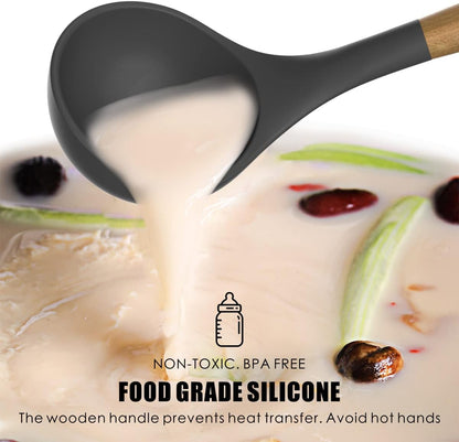 Oannao Silicone Cooking Utensils Set - 446°F Heat Resistant, BPA Free Kitchen Gadgets | Gray Color