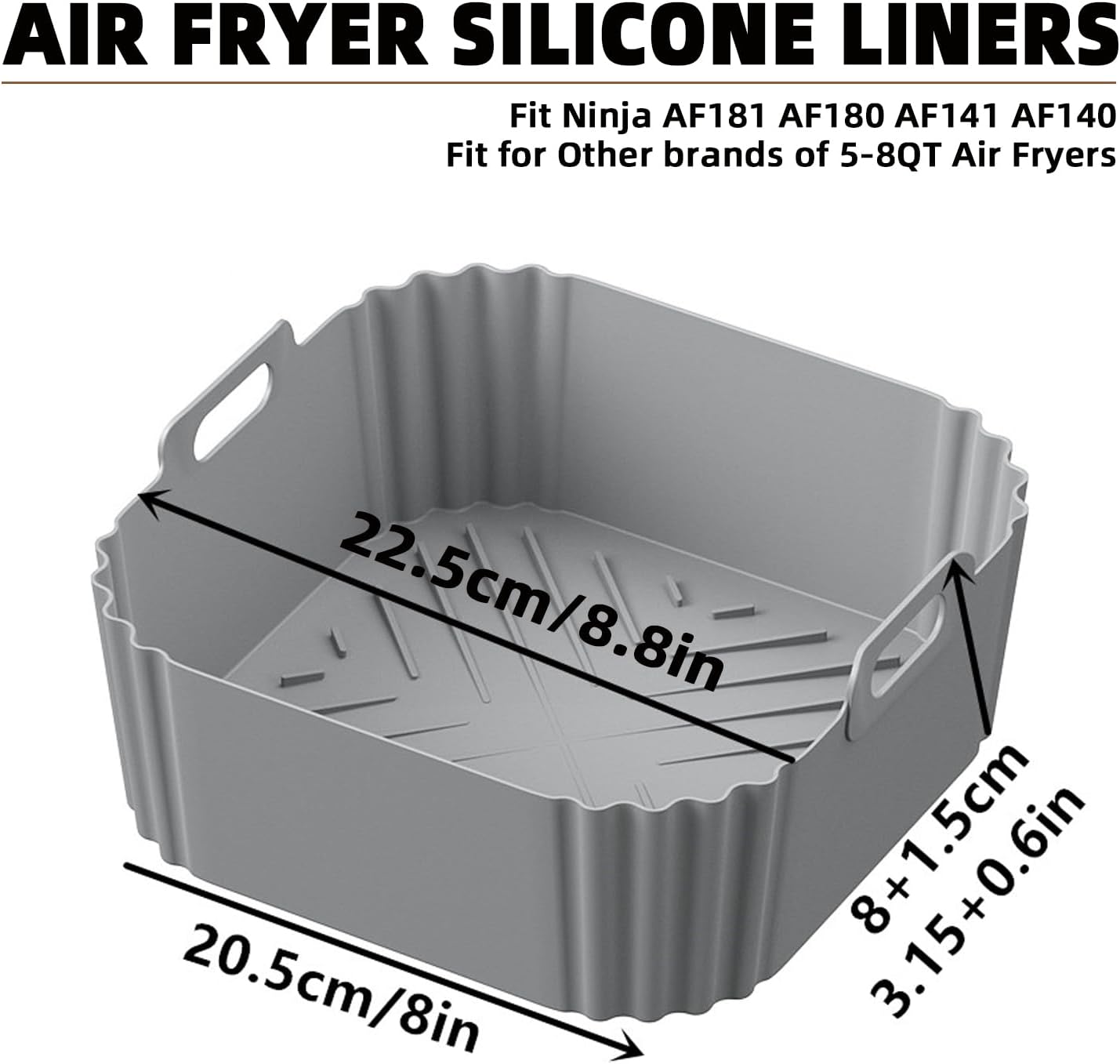Ninja Silicone Air Fryer Liners - Reusable 8.8-Inch Square Basket for 5-8QT Air Fryers | 2-Pack