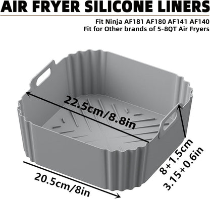 Ninja Silicone Air Fryer Liners - Reusable 8.8-Inch Square Basket for 5-8QT Air Fryers | 2-Pack