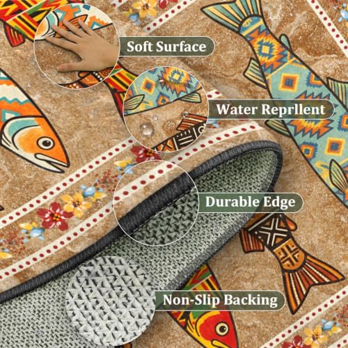 Boho Fish Runner Rug 1.3x7 Kitchen Rug Washable Beige Pattern 5