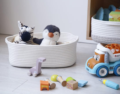 Regine Switzerland Woven Cotton Rope Storage Basket - Versatile Organizer for Baby Nursery & Pet Toys (White)