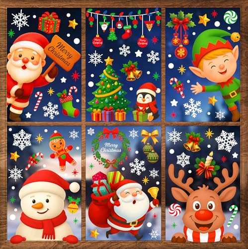 Christmas Window Clings - 9 Sheets 162 Pcs Santa Reindeer Snowman Holiday Decorations - Variation of This Listing