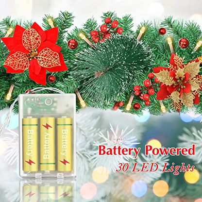 9Ft Pre-lit Christmas Garland with LED Lights Battery Operated Decorative Wreath for Indoor Outdoor Holiday Decor