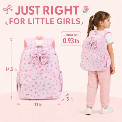 Preschool Backpack for Girls - Pink Floral Bow Kindergarten Bookbag (Variation: Pink Bow)