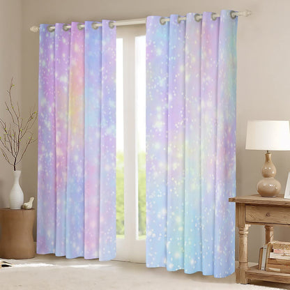 Girls Glitter Darkening Dreapes Kawaii Galaxy Pastel Kids Curtains for Bedroom Living Room Rainbow Comter Blackout Curtains Colorful Glitter Outer Space Window Treatments (2 Panels, 52 x 96 Inch)