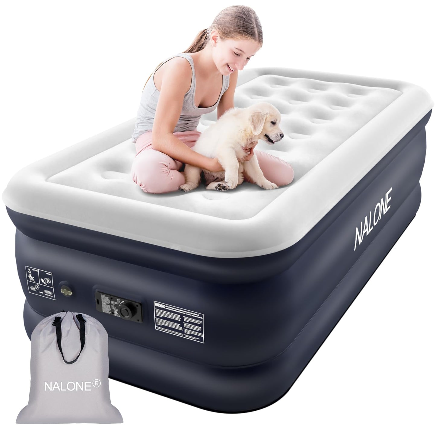 nalone Air Mattress Twin with Built in Pump, 18'' Luxury Self Inflatable Mattress, 2025 Upgraded Fast Blow Up Mattress with Carry Bag, Portable Air Bed for Home, Travel & Camping, 500lbs Max