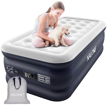 nalone Air Mattress Twin with Built in Pump, 18'' Luxury Self Inflatable Mattress, 2025 Upgraded Fast Blow Up Mattress with Carry Bag, Portable Air Bed for Home, Travel & Camping, 500lbs Max