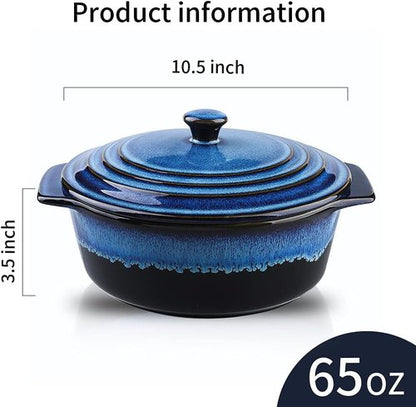 KOOV Ceramic Casserole Dish - 2 Quart Round Baking Dish with Lid, Oven Safe, Reactive Glaze