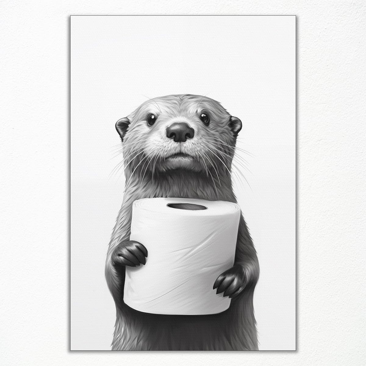 Otter Canvas Wall Art - Funny Black and White Animal Poster for Bathroom | Unframed 12x16in Decor